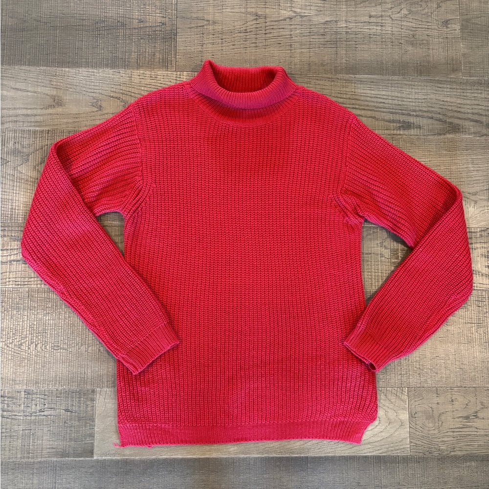 Women's Red Turtleneck Sweater - Cozy Rib Knit - Amalli Talli